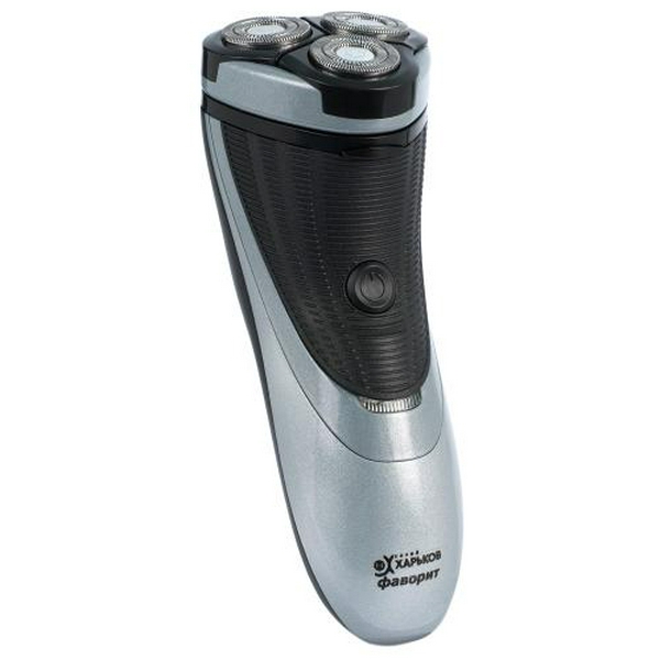 Електробритва Новий Харків НХ-8524 Фаворит Grey, 6W, роторна, сухе гоління, 3 головки для гоління, плаваючі подвійні леза, повторение контуров лица, живлення живлення від мережі, тример для скронь, електронна кнопка вмикання