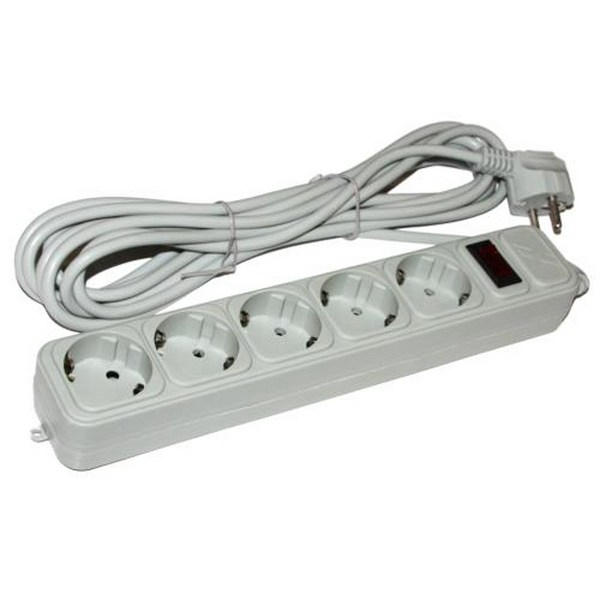 Фільтр мережевий Maxxter, 5 розеток, 1.8 м, Grey, 10А, до 2.2 кВт, вимикач, заземлення, 3x0.5 мм² (SPM5-G-6G)