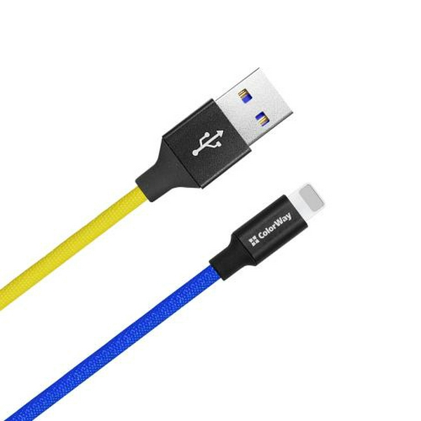 Кабель USB AM - Lightning, 1 м, Yellow/Blue, ColorWay, 2.4A (CW-CBUL052-BLY) - 2