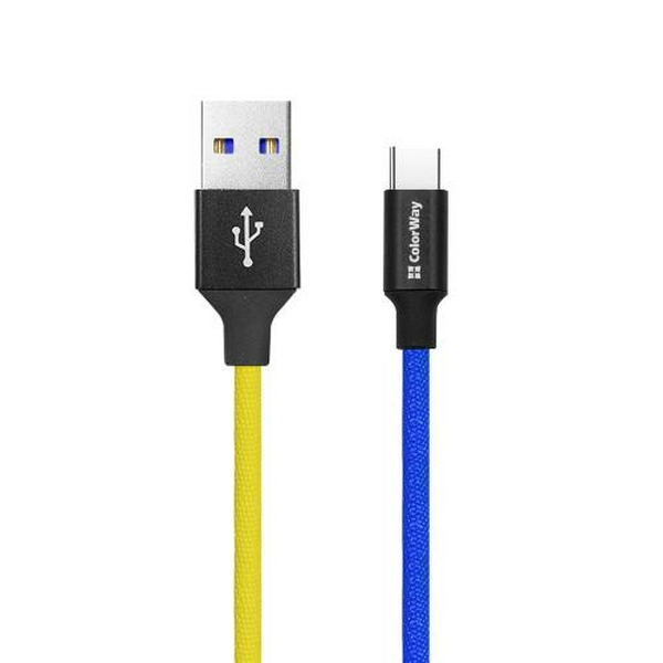 Кабель USB AM - Type-C, 1 м, Blue/Yellow, ColorWay, 2.4A (CW-CBUC052-BLY)