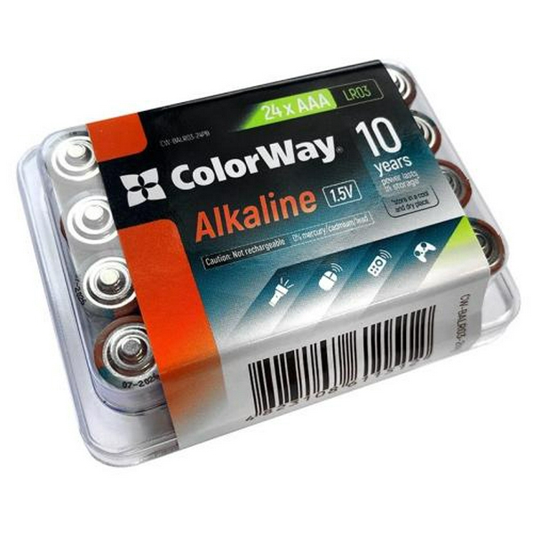 Батарейка AAA (LR03), лужна, СolorWay Alkaline Power, 24 шт, 1.5V, Plactic box (CW-BALR03-24PB)