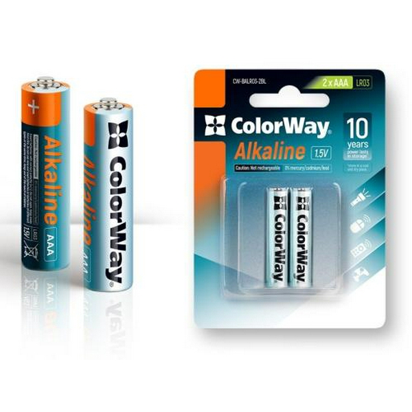 Батарейка AAA (LR03), лужна, СolorWay Alkaline Power, 2 шт, 1.5V, Blister (CW-BALR03-2BL) - 2