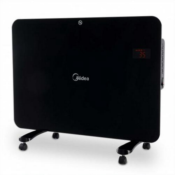 Конвектор Midea NDK15-15MR Black, 1500W, настінний/підлоговий, закритий тип тену, площа обігріву 20 кв.м., зі скляною панеллю, 24 год. таймер, пульт керування, ніжки в комплекті