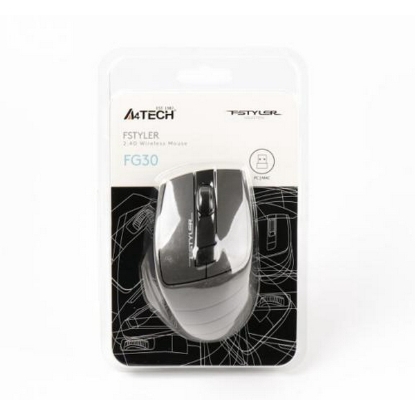 Миша A4Tech Fstyler FG30 2000dpi Black+Grey, USB, Wireless  - 6