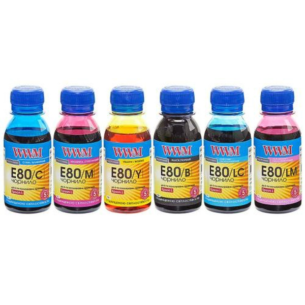 Комплект чорнил WWM Epson L800/L805/L810/L850/L1800, 6x100 мл, водорозчинні, світлостійкі (E80SET-2)