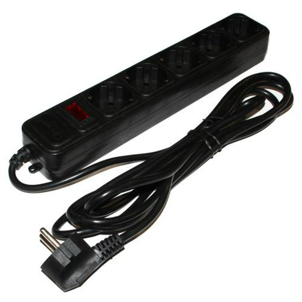 Фільтр мережевий Gembird, 5 розеток, 3 м, Black, 10А, до 2.5 кВт, вимикач, заземлення, 3x0.75 мм² (SPG5-G-10B)