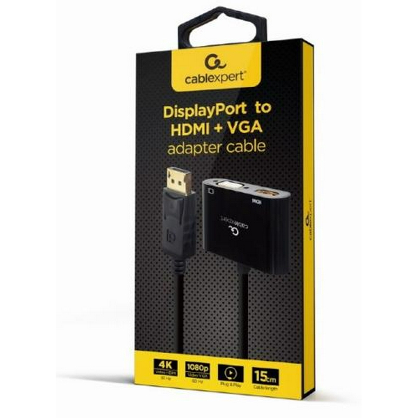 Перехідник DisplayPort (M) - HDMI (F) / VGA (F), CablexpertBlack, Black, 10 см (A-DPM-HDMIFVGAF-01) - 2