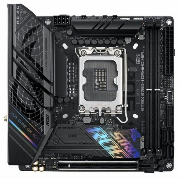 Материнська плата LGA1700, Asus ROG STRIX B760-I GAMING WIFI, B760, 2xDDR5, Int.Video(CPU), 4xSATA3, 2xM.2, 1xPCI-E 16x 5.0, S1220A, I225-V, WiFi 6, Bluetooth 5.3, 7xUSB3.2/4xUSB2.0, HDMI/DP, Mini-ITX