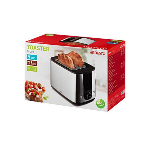 Тостер Ardesto T-K200, Steel, 800W, 2 тости, 2 відділення, 7 режимів підсмажування, нержавіюча сталь - 5