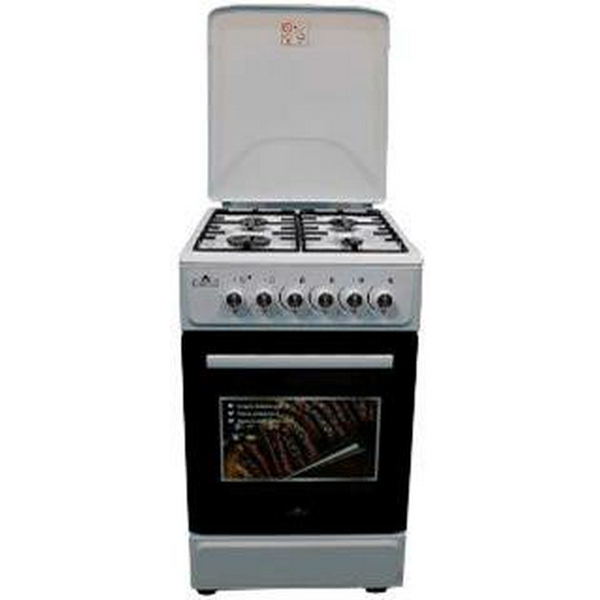 Плита комбінована Castle CPG-50W, White, поворотні перемикачі, 4 газові конфорки, автопідпал інтегрований, решітка металева емальована, електрична духовка з подвійним склом, конвекція, підсвітка, два тени, металева кришка, 50x60x86.5см