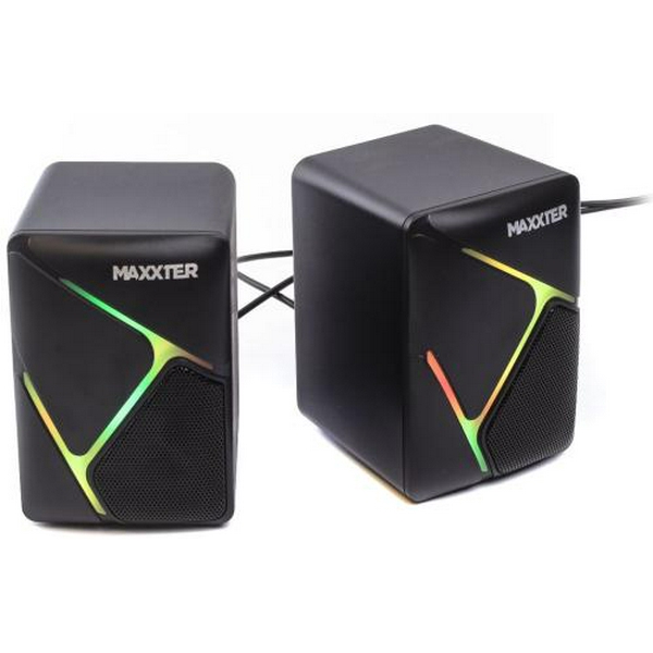 Колонки 2.0 Maxxter CSP-U004RGB Black, 2 x 3 Вт, пластиковий корпус, живлення від USB, RGB підсвічування