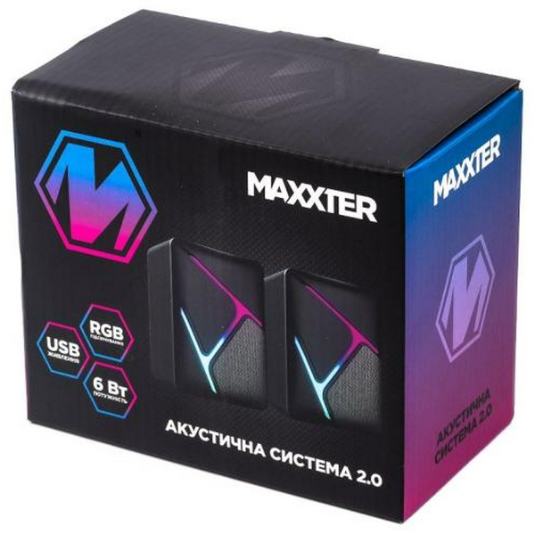 Колонки 2.0 Maxxter CSP-U004RGB Black, 2 x 3 Вт, пластиковий корпус, живлення від USB, RGB підсвічування - 5