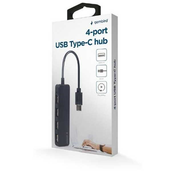 Хаб USB Gembird UHB-CM-U2P4-01, Black, Type-C 2.0 - 4xUSB 2.0, кабель 30 см - 3