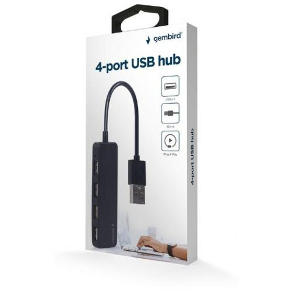 Хаб USB Gembird UHB-U2P4-06, Black, USB 2.0 - 4xUSB 2.0, кабель 30 см - 3