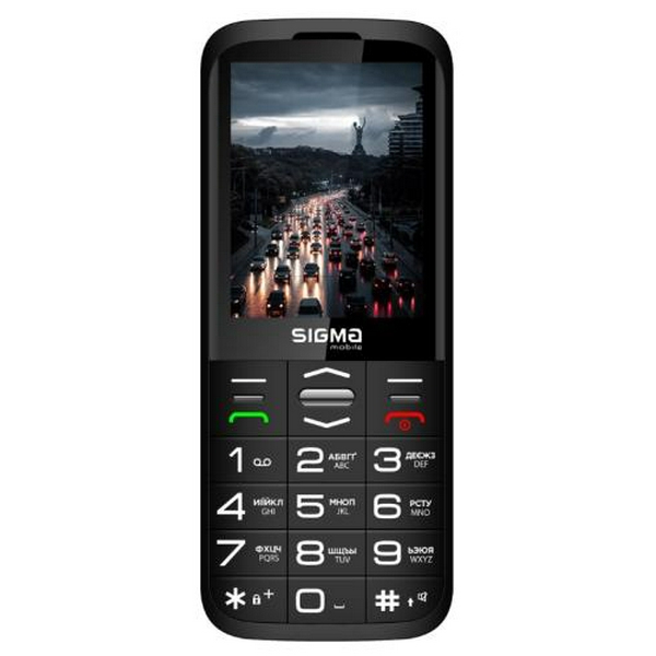 Мобільний телефон Sigma mobile Comfort 50 Grace, Black, "бабусефон", 2 Mini-SIM, дисплей 2.8" кольоровий (320x240), моноблок, МТ6261D, підтримка microSD (max 32GB), FM-радіо, ліхтарик, BT, Cam 0.3Mp, 1700 mAh