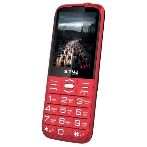 Мобільний телефон Sigma mobile Comfort 50 Grace, Red, "бабусефон", 2 Mini-SIM, дисплей 2.8" кольоровий (320x240), моноблок, МТ6261D, підтримка microSD (max 32GB), FM-радіо, ліхтарик, BT, Cam 0.3Mp, 1700 mAh - 3