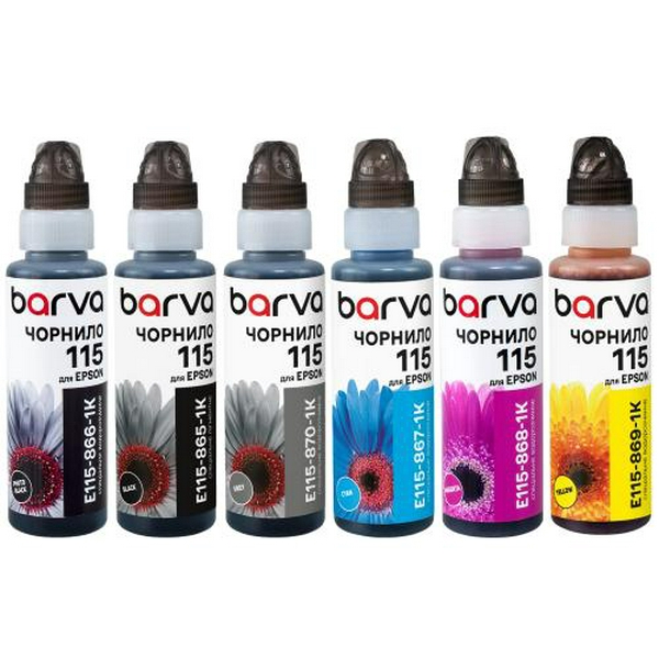 Комплект чорнил Barva Epson L8180, L8160, 2xBlack / Grey / Cyan / Magenta / Yellow, 6x100 мл, флакони OneKey (E115-1K-MP)