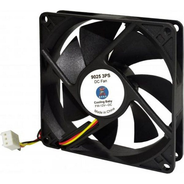 Вентилятор 90 мм, Cooling Baby 9025 3PS, Black 90x90x25мм SB 12В 0,18А 24,3 дБ, 2200 об/хв 3pin 