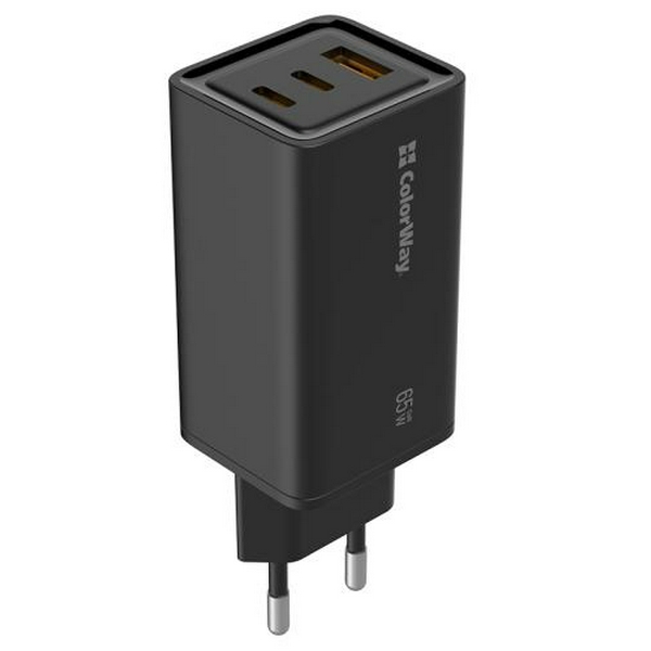 Мережевий зарядний пристрій ColorWay GaN3 Pro, Black, 65 Вт, 1xUSB, 2xType-C, USB Auto ID (CW-CHS039PD-BK)