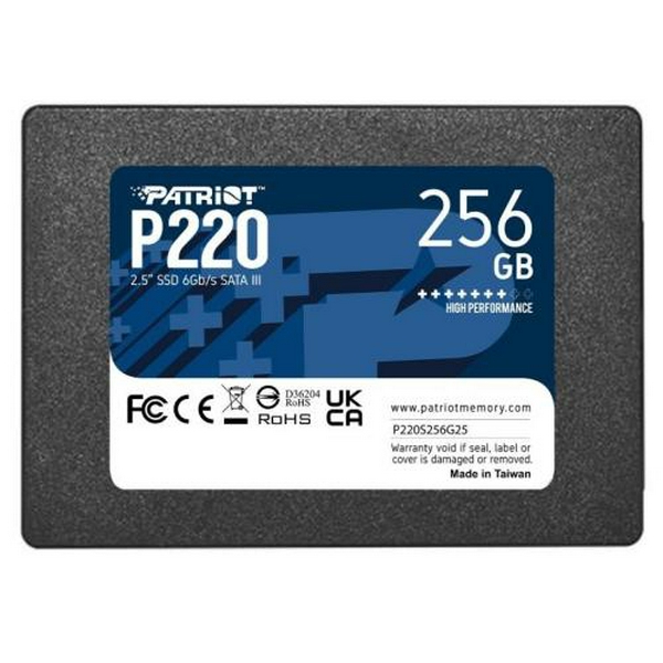 Твердотільний накопичувач SSD 256Gb, Patriot P220, SATA3, 2.5", 3D TLC, 550/490 МБ/с (P220S256G25)