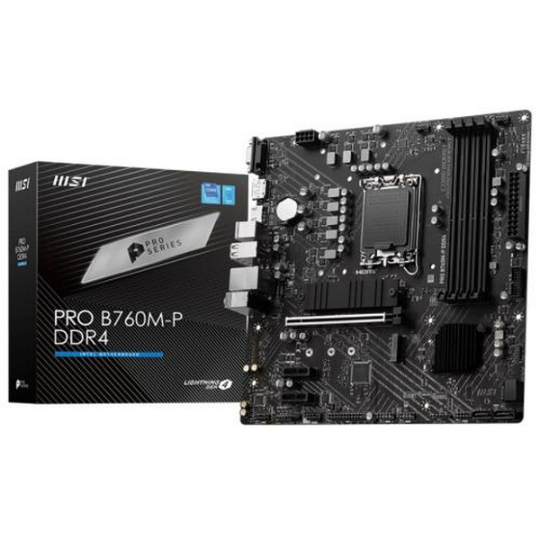 Материнська плата LGA1700, MSI PRO B760M-P DDR4, B760, 4xDDR4, Int.Video(CPU), 4xSATA3, 2xM.2, 1xPCI-E 16x 4.0, 2xPCI-E 1x 4.0, ALC897, RTL8111H, 4xUSB3.2/8xUSB2.0, VGA/HDMI/DP, MicroATX