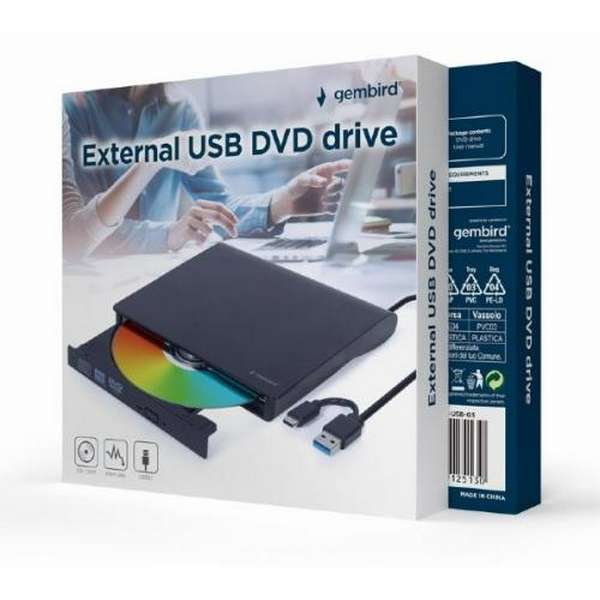 Зовнішній оптичний привід Gembird, Black, DVD+/-RW, USB 3.1 / Type-C (DVD-USB-03) - 2