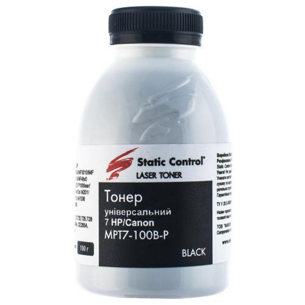 Тонер HP LJ P1005/1505/M1120/M1522, Canon LBP-3010/3100/3250, 100 г, Static Control (MPT7-100B-P)