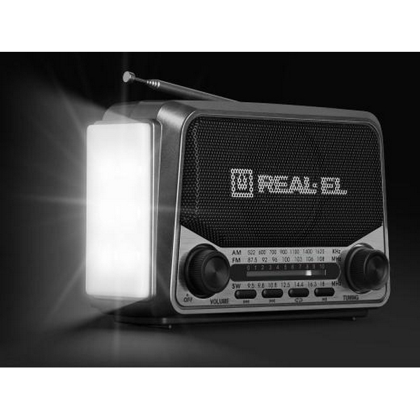 Радіоприймач 1.0 Real-El X-525 Grey, 3 Вт, пластиковий корпус, FM/AM/SW, USB, SD/microSD, акумулятор, ліхтарик - 7