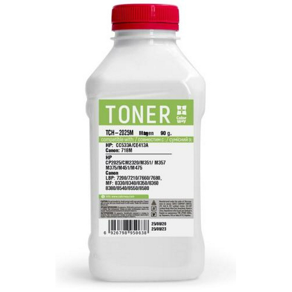 Тонер HP CLJ CP2025/CM2320, Canon LBP-7200, MBF-8330/8350, Magenta, 90 г, ColorWay (TCH-2025M)