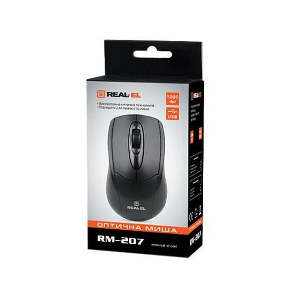 Миша REAL-EL RM-207, Black, USB, оптична, 1000 dpi, 3 кнопки, 1,2 м - 4