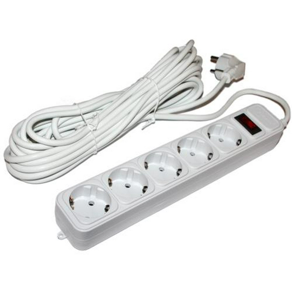 Фільтр мережевий Gembird, 5 розеток, 10 м, Grey, 10А, до 2.2 кВт, вимикач, заземлення, 3x0.75 мм² (SPG5-G-10MG)