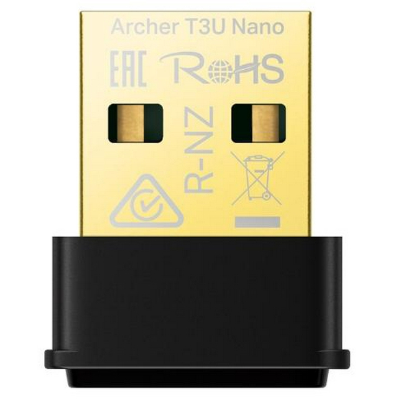 Мережевий адаптер USB TP-LINK Archer T3U Nano, Black, 5GHz / 2.4GHz, AC1300 (867 / 400 Мбит/с), USB 2.0, мініатюрний розмір, MU-MIMO