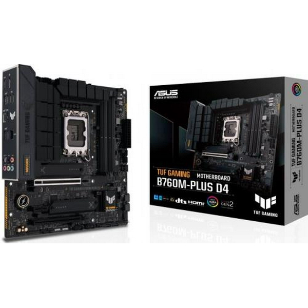 Материнська плата LGA1700, Asus TUF GAMING B760M-PLUS, B760, 4xDDR5, Int.Video(CPU), 4xSATA3, 2xM.2, 1xPCI-E 16x 5.0, 1xPCI-E 16x 4.0, 1xPCI-E 1x 4.0, Realtek 7.1, Realtek 2.5Gb, 8xUSB3.2/4xUSB2.0, HDMI/DP, MicroATX
