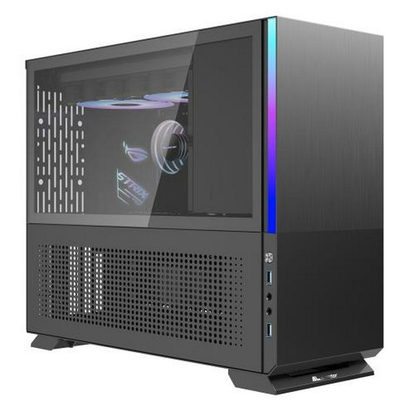 Корпус ALmordor Sparkle 170M Matx Black, без БЖ, Mini Tower, для Micro ATX / Mini ITX, 2xUSB 3.0, макс. CPU - 145 мм / VGA - 360 мм / PSU - 160 мм, алюмінієвий, бічна панель із загартованого скла (ALS170MMBK)
