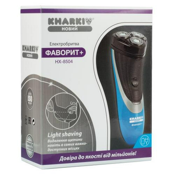 Електробритва Новий Харків НХ-8504 Фаворит+ Red, 3W, роторна, сухе гоління, 3 головки для гоління, подвійні леза, плаваюча конструкція ножів, повторение контуров лица, живлення мережа/акумулятор, індикатор роботи/включення, тример для скронь - 8