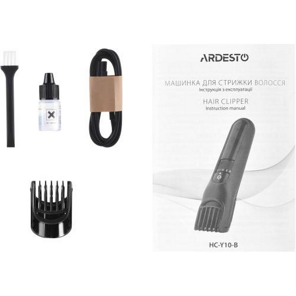 Машинка для стрижки Ardesto HC-Y10-B, Black, живлення акумулятор, кількість установок довжини 10 (1-10мм), 1 насадка, леза з нерж. сталі - 6