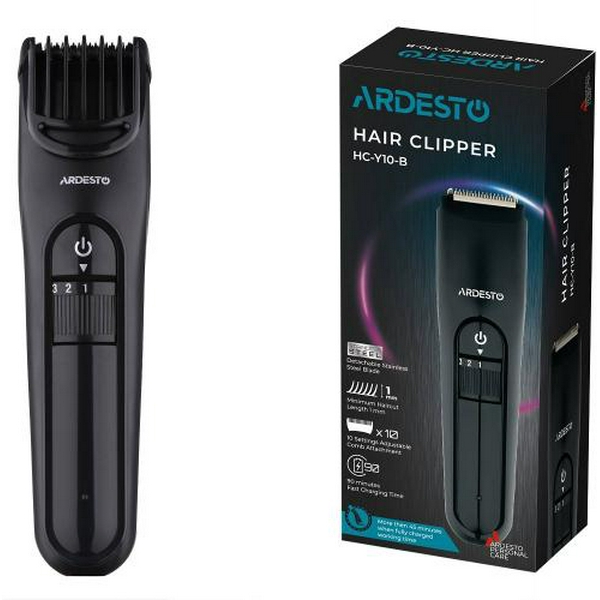 Машинка для стрижки Ardesto HC-Y10-B, Black, живлення акумулятор, кількість установок довжини 10 (1-10мм), 1 насадка, леза з нерж. сталі - 7