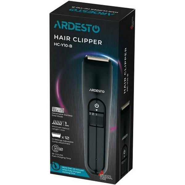Машинка для стрижки Ardesto HC-Y10-B, Black, живлення акумулятор, кількість установок довжини 10 (1-10мм), 1 насадка, леза з нерж. сталі - 8