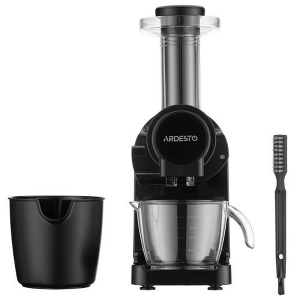 Соковитискач Ardesto JEG-1500S, Black, шнекова, 200Вт, повільне віджимання 90об/хв, ємність для соку 400мл, ємність для м'якоті 700мл, крапля-стоп, малошумний двигун, реверс, щіточка для очищення - 7