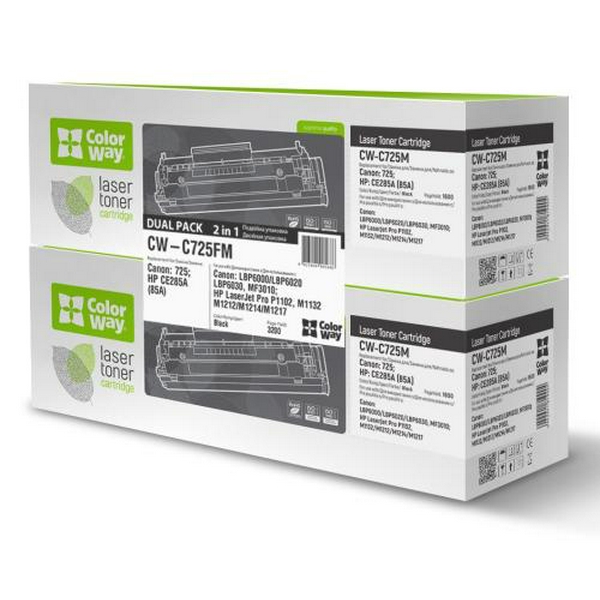 Картридж Canon 725, Black, LBP-6000/6020, MF3010, 1600 стор, ColorWay, Dual Pack (CW-C725FM)