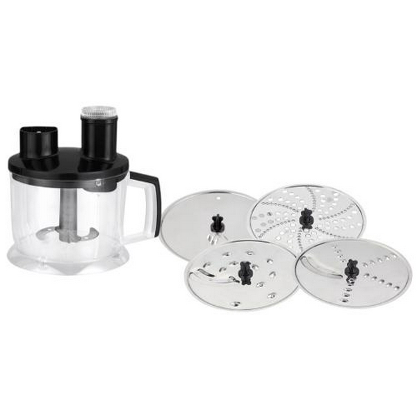 Блендер Liberton LHB-0308 Black, 1000W, занурювальний, плавне регулювання швидкості+Турбо, вінчик для збивання, мірний стакан (600мл), мультиподрібнювач (1750мл), диски для грубого і дрібного нарізання овочів і фруктів, тертка, насадка для нарізання  - 3