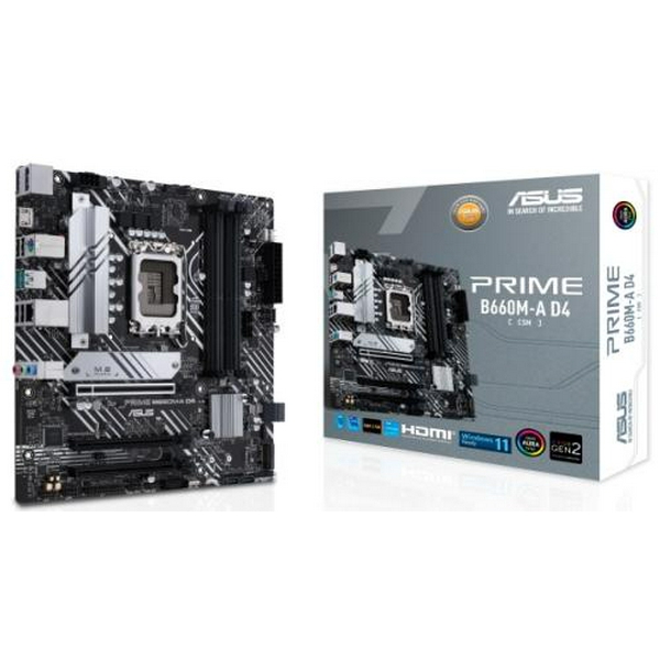 Мат.плата LGA1700, Asus PRIME B660M-A D4-CSM, B660, 4xDDR4, Int.Video(CPU), 4xSATA3, 2xM.2, 1xPCI-E 16x 4.0, 2xPCI-E 16x 3.0, ALC997, GLan, 5xUSB3.2/6xUSB2.0, HDMI/DP, CrossFire, MicroATX