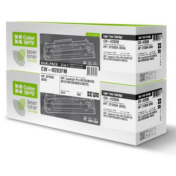 Картридж HP 83A (CF283A), Black, LJ Pro M125/M126/M127/M128/M201/M225, 1500 стор, ColorWay, Dual Pack (CW-H283FM)