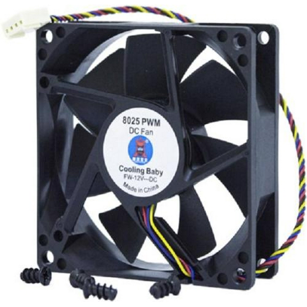Вентилятор 80 мм, Cooling Baby, Black, 80х80х25 мм, 500-2300 об/хв, 17.6-31.3 дБ, 12V / 0.3A, 4-pin PWM (8025 PWM)