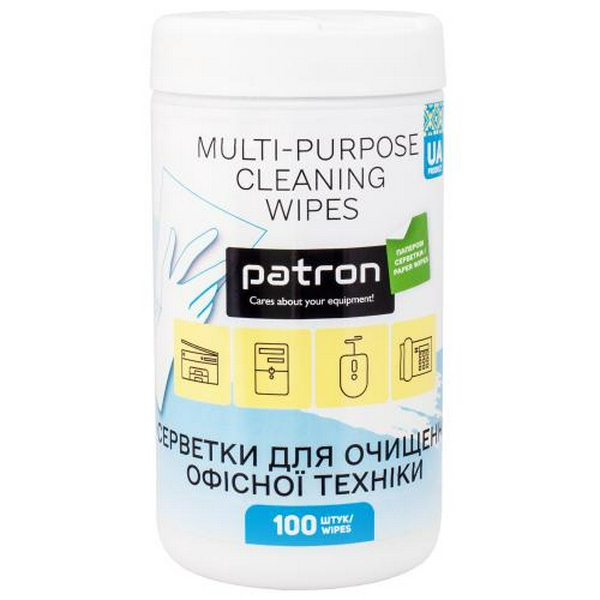 Серветки чистячі Patron для оргтехніки, туба, 100 шт (F3-060)