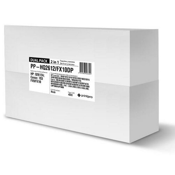 Картридж HP 12A (Q2612A), Black, LJ 1010/1020/1022/3015/3020/3030/3050/3055, 2000 стор, PrintPro, Dual Pack (PP-HQ2612/FX10DP)