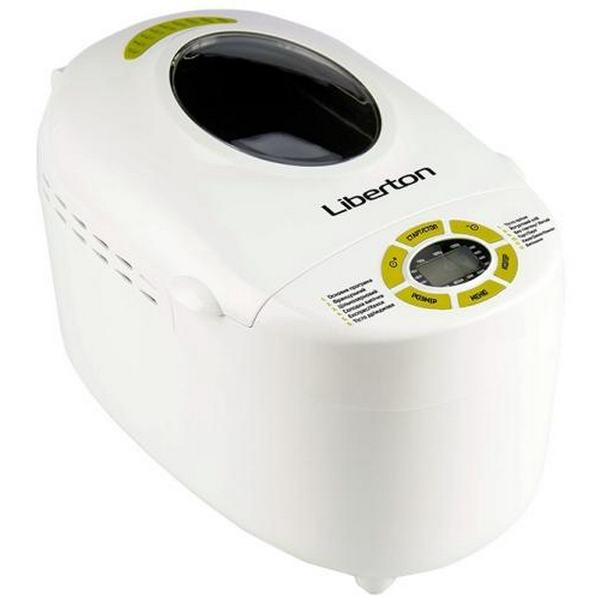 Хлібопіч Liberton LBM-6307, White, 850 Вт, 12 програм, 2 тістоміса, випікання 700/900/1150г, оглядове вікно, підтримка температури, відстрочка старту, звуковий сигнал, книга рецептів