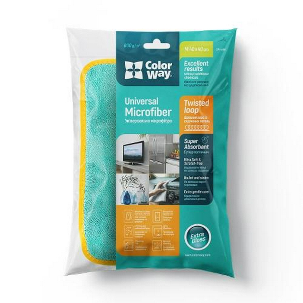 Рушник універсальний ColorWay, Turquoise, 40x40 см, мікрофібра, щільність 600 г/м², волокно "кручена петля", для сухого та вологого прибирання (CW-4460) - 4