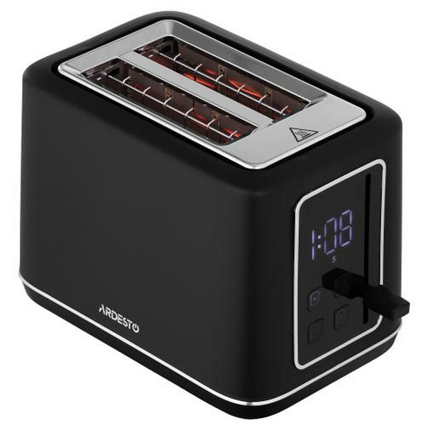Тостер Ardesto T-K301E, Black, 800W, 2 тости, 2 відділення, 7 режимів підсмажування, дисплей з індикацією часу приготування, автоцентрування, кнопка скасування приготування, підігрів - 2
