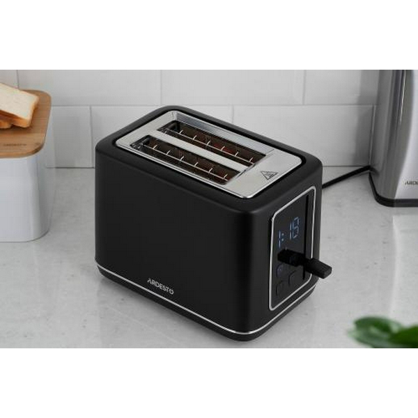Тостер Ardesto T-K301E, Black, 800W, 2 тости, 2 відділення, 7 режимів підсмажування, дисплей з індикацією часу приготування, автоцентрування, кнопка скасування приготування, підігрів - 8